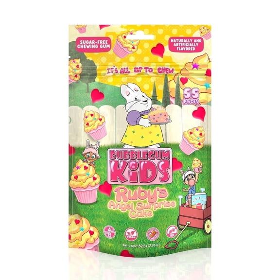 Bubblegum Kids Ruby's Angel Surprise Cake Sugar Free Gum, Low Calorie Chewing Gum, Chocolate Flavor, 55 Count