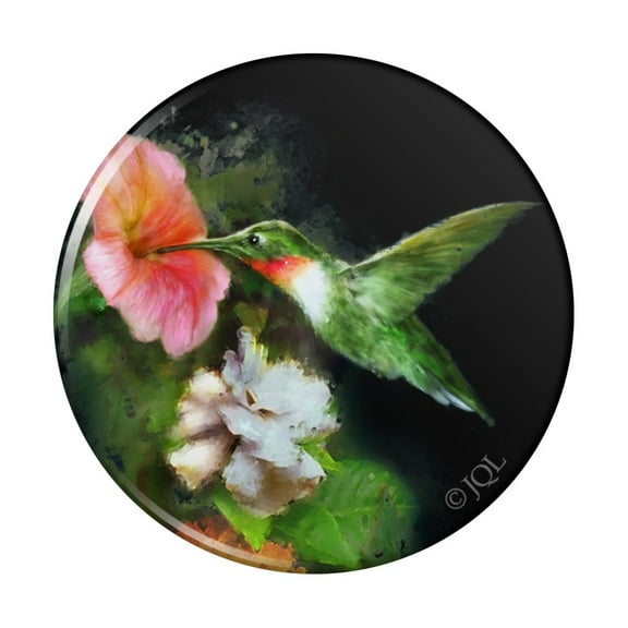 Ruby's Hummingbird Flower Garden Pinback Button Pin