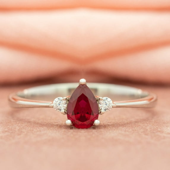 Ruby and simulated Diamond Ring | Pear Cut Vintage Ruby Ring | 14K Gold plated | Dainty Ruby Ring | July Birthstone Ring | Unique Ruby Stackable Ring |