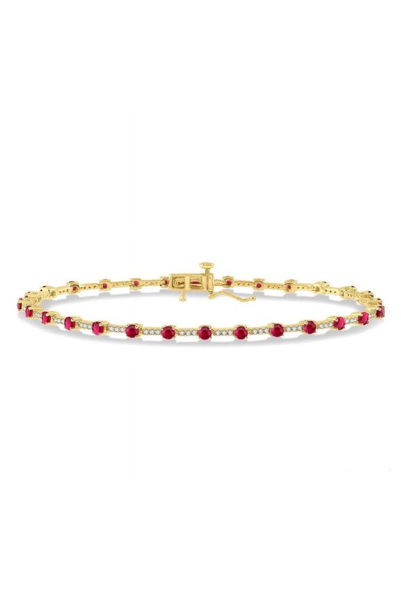 Ruby with CZ diamond Tennis Bracelet,14K Gold Plated Ruby Bracelet,14k Prong Set Ruby Tennis Bracelet, Layering Bracelet For Women Gift For Her