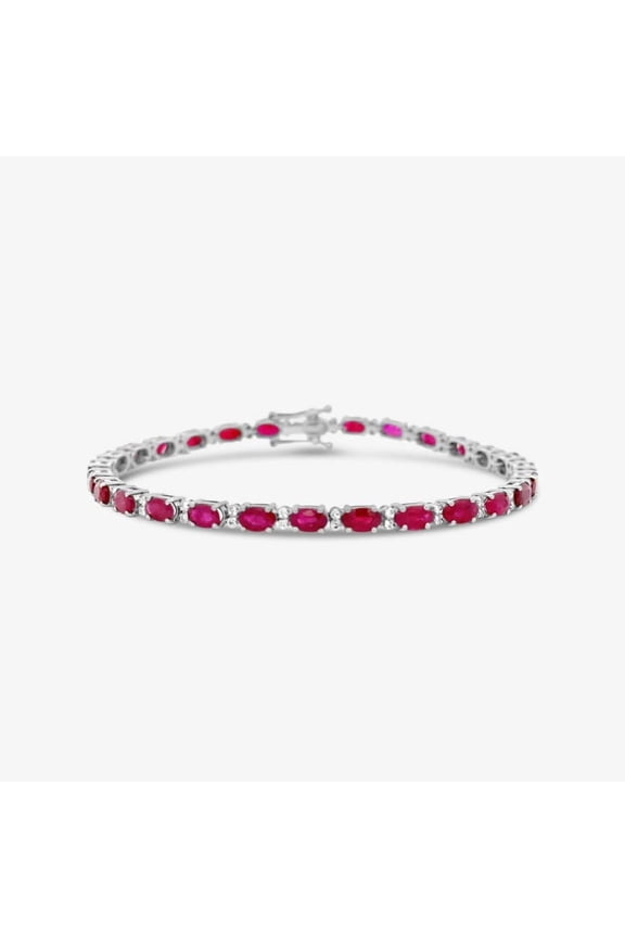 Ruby with CZ diamond oval Tennis Bracelet,14K Gold plated Ruby Bracelet Genuine Ruby Bracelet, Bracelet gift for her
