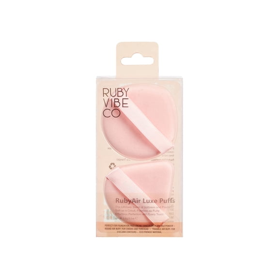 RubyAir Luxe Puffs, Set 2 Air Puffs, Round and Triangle Shapes, Latex-Free Velvet, Pink, for Foundation, Concealer, Blush, Setting Powder, Wet or Dry Use, All Skin Types | RUBY VIBE CO