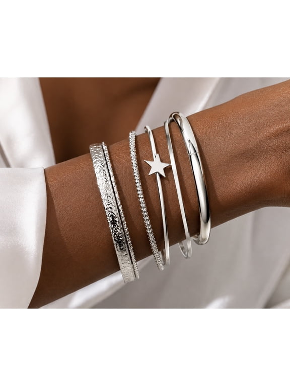 Celestial Charm Bracelet Set Stainless Steel Silver