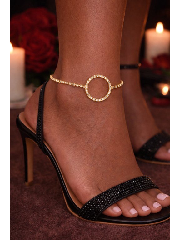 Crystal Halo Circular Gold Crystal Anklet