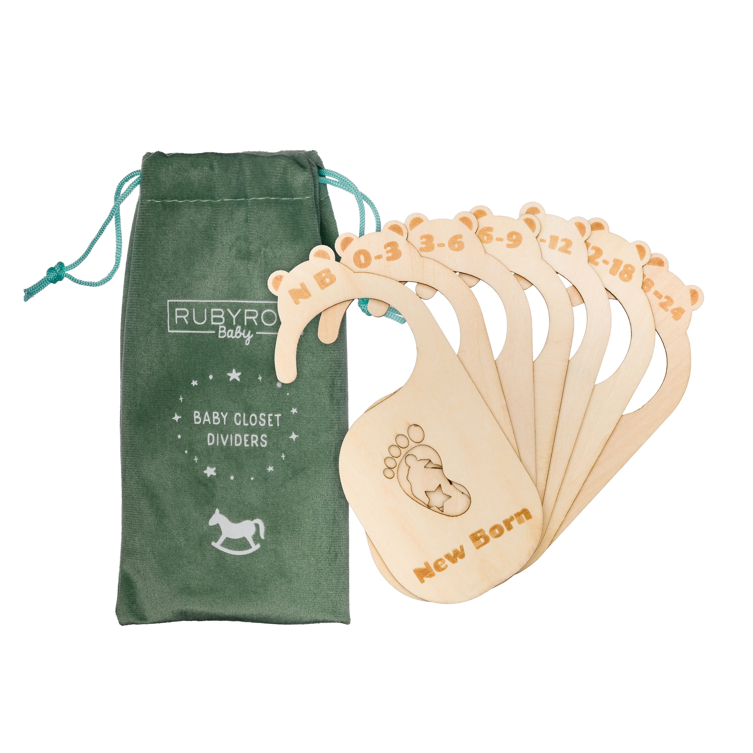 Natural Wood Baby Closet Dividers with Bear Ear Design