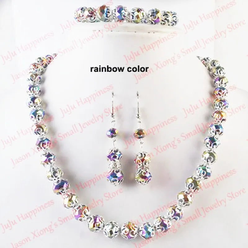 Rubyglamourselves Handmade Rainbow Crystal Glass Beads Jewelry Set