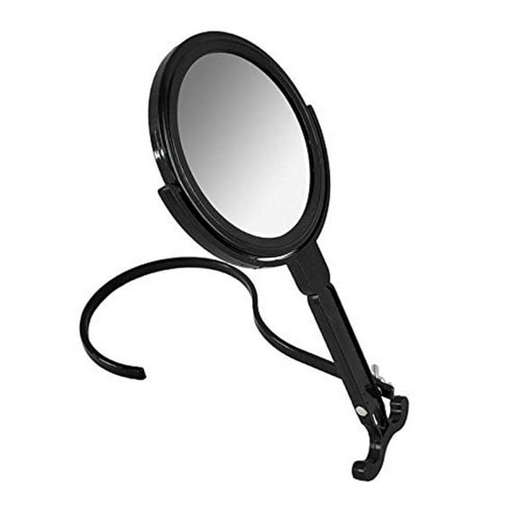Rucci Round Portable Lightweight 5x/1x Magnifying Neck Mirror Piano Black - 4.25" Diameter x 0.25" x 11"H, Black C3