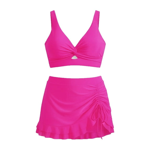 Ruced High Waisted Bikini Sets with Ruffle Skirt, Women's Two Piece Swimsuits Beach Pool Swimming Bathing Suit