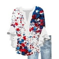 thumbnail image 1 of Ruched 3/4 Length Sleeve Tops for Women USA Flag Star Patriotic T-Shirts Independence Day Tee Shirts Pleated Hem Flowy Tunic Blouses USA Flag Star Printed Beach Vacation Clothes, 1 of 5