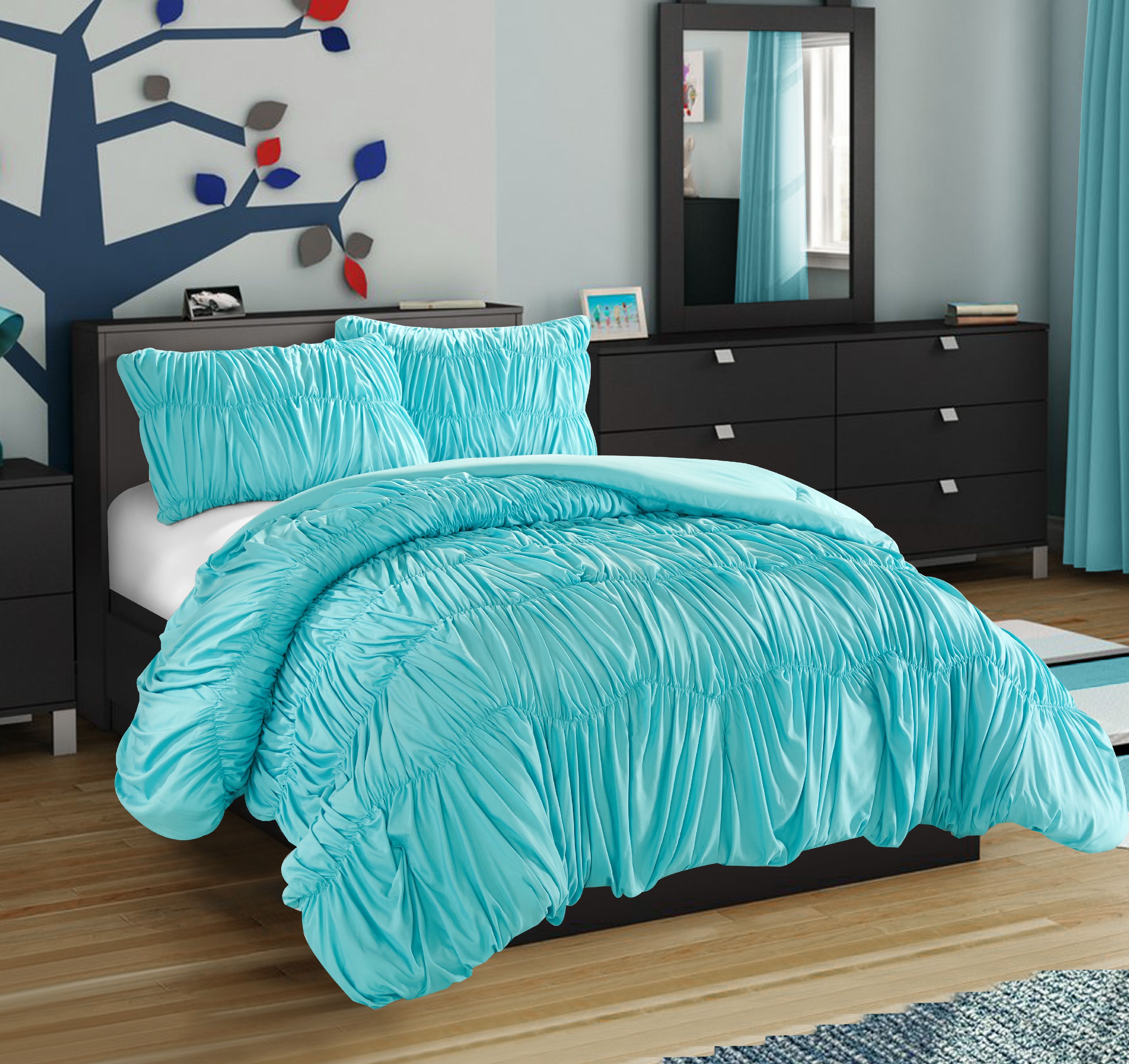 Ruched Aqua Comforter Set
