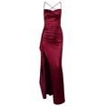 thumbnail image 1 of Ruched Backless Maxi Dress Women Gown Strappy Backless Sleeveless Evening Dress Night Party Long Dresses Vestido, 1 of 9