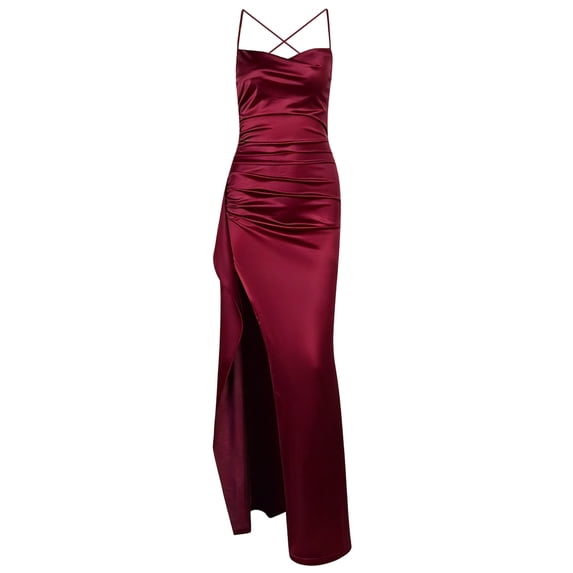 Ruched Backless Maxi Dress Women Gown Strappy Backless Sleeveless Evening Dress Night Party Long Dresses Vestido