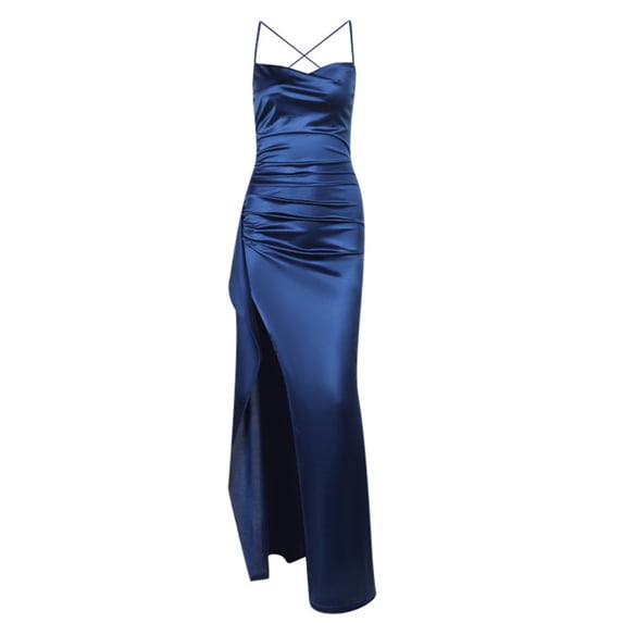Ruched Backless Maxi Dress Women Gown Strappy Backless Sleeveless Evening Dress Night Party Long Dresses Vestido
