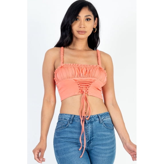 Ruched Bust Lace-Up Camisole Crop Top