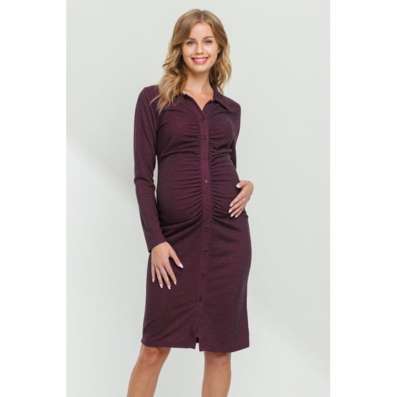 Ruched Button Down Bodycon Maternity Dress