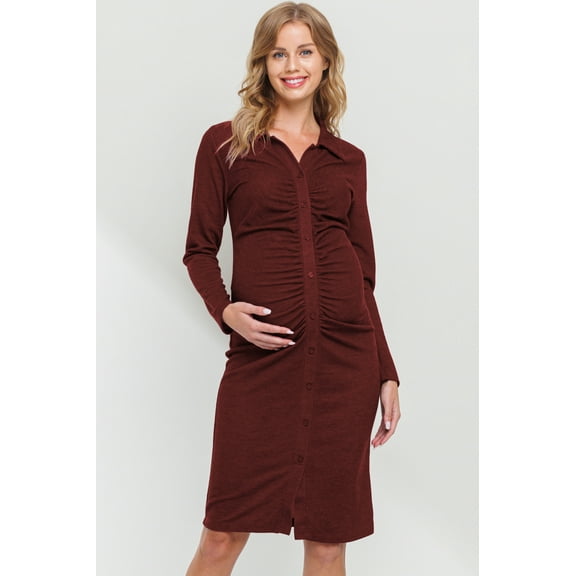Ruched Button Down Bodycon Maternity Dress