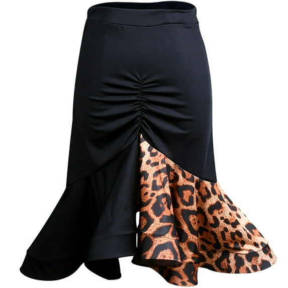 Ruched Contrasting Flared Ruffle Latin Samba Tango Salsa Bachata Dance Performance Practice Skirts Clothes