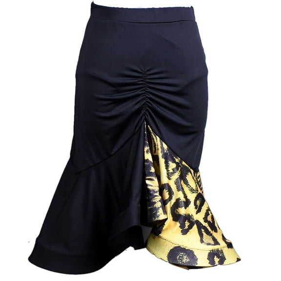 Ruched Contrasting Ruffle Latin Cha-Cha Foxtrot Jive Lindy Hop Salsa Dance Performance Practice Skirts Clothes