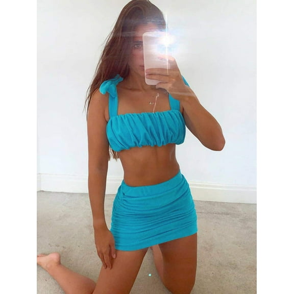 Ruched Crop Top and Skirt