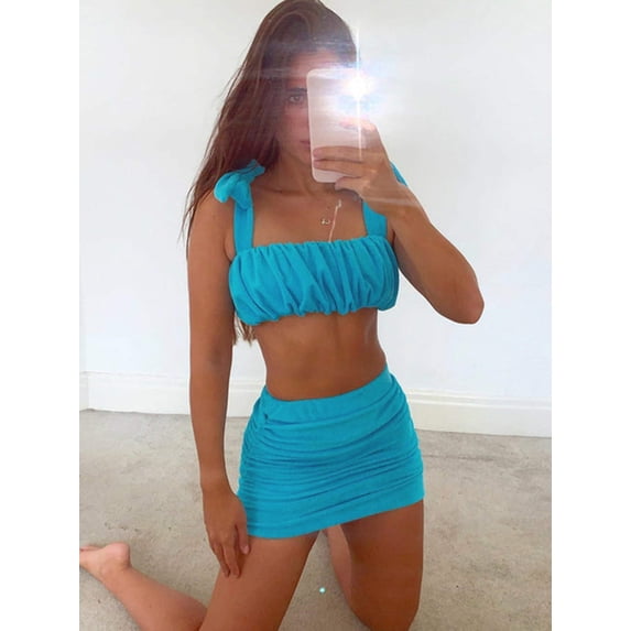 Ruched Crop Top and Skirt