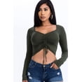 thumbnail image 1 of Ruched Drawstring Long Sleeve Crop Top, 1 of 5