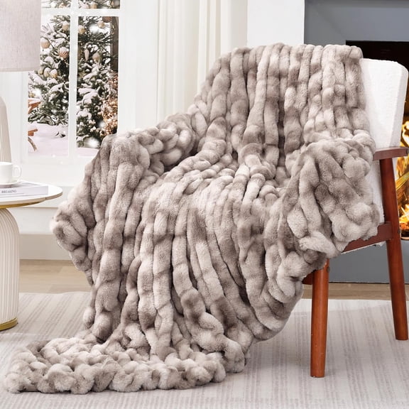 Ruched Faux Blanket, 700 GSM Luxury Dual-Sided Soft Cozy Blanket, Fuzzy Fluffy Plush Throw for Bed, Couch and Sofa - 60"x80", Tie-dye Coffee