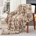 thumbnail image 1 of Ruched Faux Rabbit Fur Throw Blanket, 700 GSM Luxury Dual-Sided Soft Cozy Blanket, Fuzzy Fluffy Plush Blanket for Bed, Couch and Sofa - 50"x60", Tie-dye Brown, 1 of 14