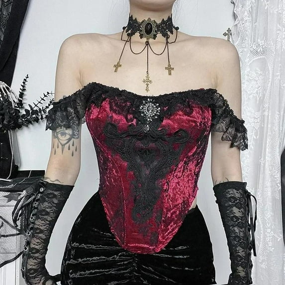 Ruched Lace Tanks Camis Women Tube Bustier Gothic Punk Overlay Sexy Crop Top Patchwork Sleeveless Victorian Death Vintage Corset