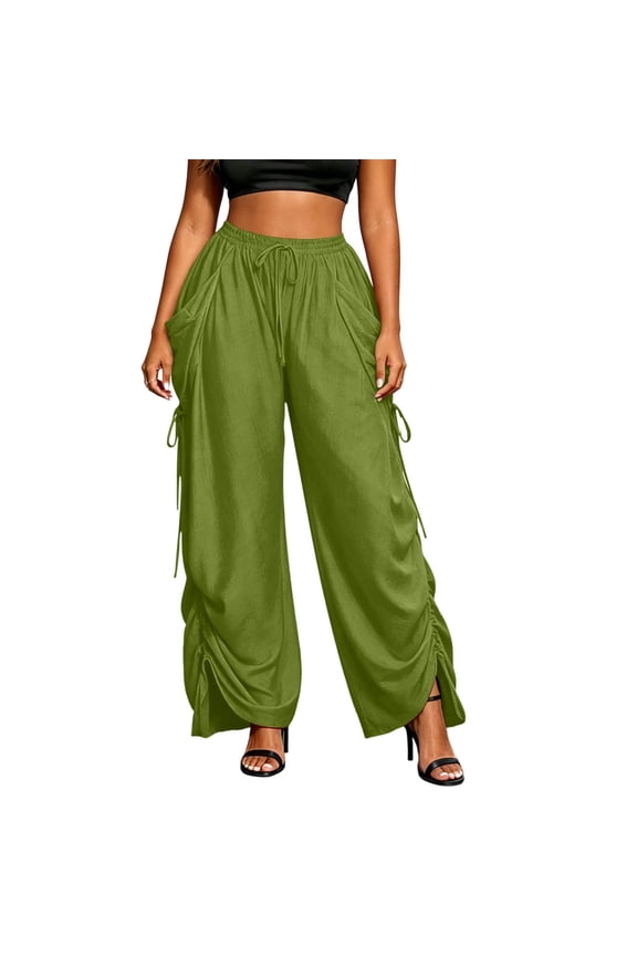 Ruched Lantern Pants for Women Drawstring Elastic Waist Casual Trousers Solid Bottoms with Pocket Fashion Loose Pant Street Errands Outdoor Activities