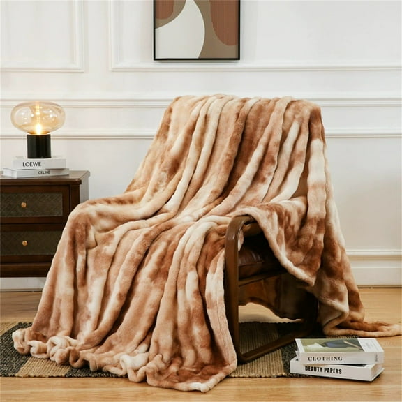 Ruched Luxury Faux Fur Throw Blanket orange Tie-dye Rabbit Fur Blanket for Couch, Living Room, Fuzzy, Soft, Plush, Cozy, Elegant with Reversible Mink Blanket orange, 27.5"x39.3"