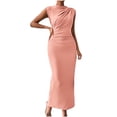 thumbnail image 1 of Ruched Mock Neck Bodycon Dress for Women Elegant Summer Sleeveless Midi Cocktail Party Pencil Dresses, 1 of 7