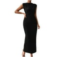 thumbnail image 1 of Ruched Mock Neck Bodycon Dress for Women Elegant Summer Sleeveless Midi Cocktail Party Pencil Dresses, 1 of 7