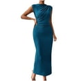 thumbnail image 1 of Ruched Mock Neck Bodycon Dress for Women Elegant Summer Sleeveless Midi Cocktail Party Pencil Dresses, 1 of 7