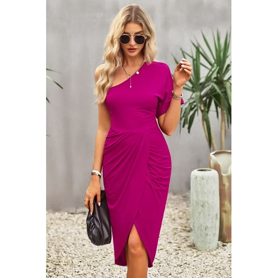 Ruched One-Shoulder Tulip Hem Dress