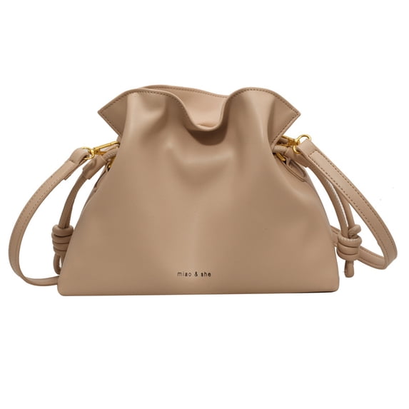 Ruched PU Bucket Bag for Women, Minimalist Lucky Bag Style, Drawstring & Magnetic Snap Double Closure, Large Capacity Soft Shoulder Crossbody Handheld Bag, Street Fashion Daily Carry Bag