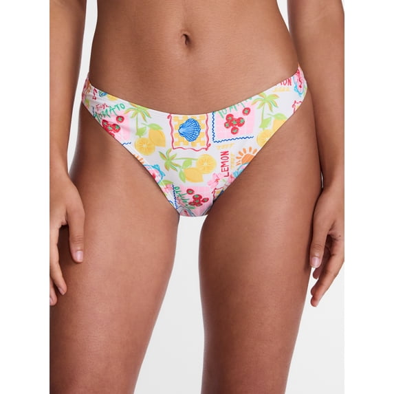 No Boundaries Multi Fruit Print High Leg Bikini Swim Bottoms, Women's XXS-XXL