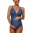 thumbnail image 1 of Ruched Side One Piece Swimsuit for Maternity V Neck Pregnancy Swimwear Modest Bath Suit, 1 of 1