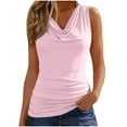 thumbnail image 1 of Ruched Tops for Women Summer Casual Cowl Neck Tank Top Sleeveless Tunic Tee Shirt Going Out Dressy Blouses (S, Pink), 1 of 8