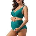 thumbnail image 1 of Ruched V Neck Two Piece Bikini Sets for Maternity Adjustable Straps Pregnancy Bathing Suits, 1 of 1