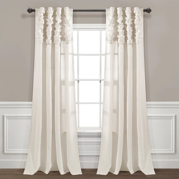 Ruched Waterfall Linen Window Curtain Panel Off White Single 52X84