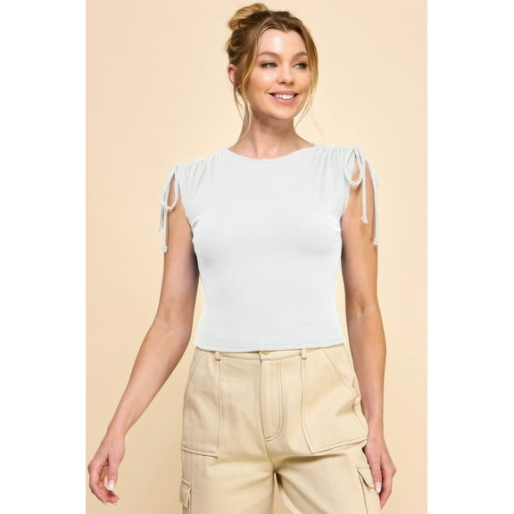 Ruching Shoulder Ribbed Top