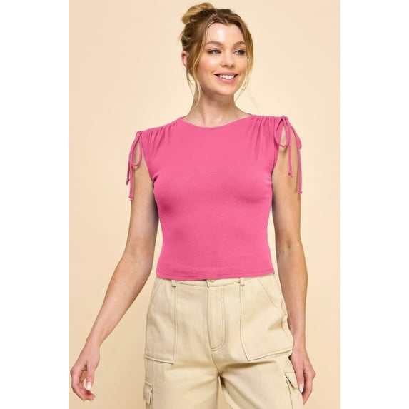 Ruching Shoulder Ribbed Top
