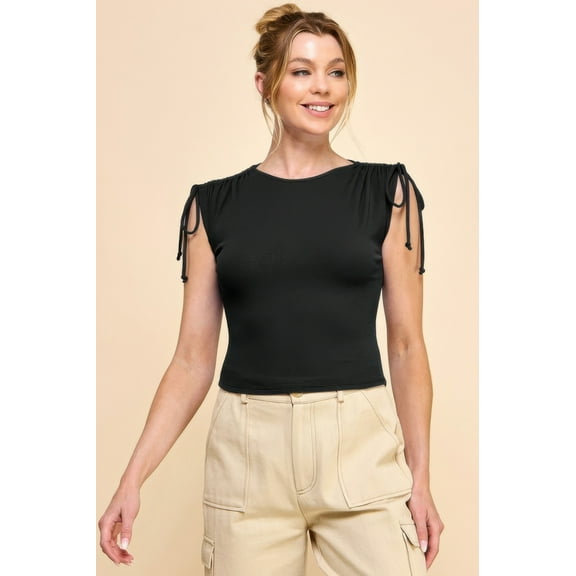 Ruching Shoulder Ribbed Top