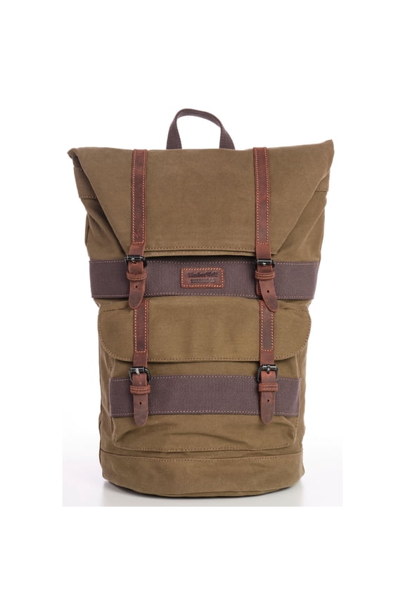 Vintage Rucksack Backpack w/ Waxed Canvas & Leather Trim, Padded Laptop Sleeve, Multiple Pockets, Water-Resistant, Adjustable Straps The Rucksack