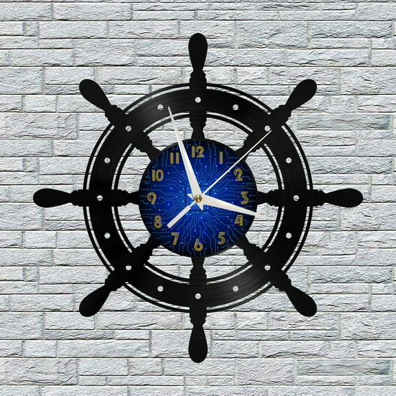 Rudder Boat Decoration Vinyl Wall Clock, Vinyl Record Clock Wall Art Silent & Non-ticking(12 inchs B)