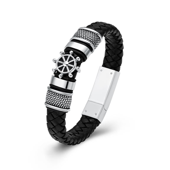 ⎈ Rudder Braided Leather Bangle Keepsake Cremation Jewelry for Ashes of Loved One Memorial Funeral Urn Bracelet for Ashes Holder