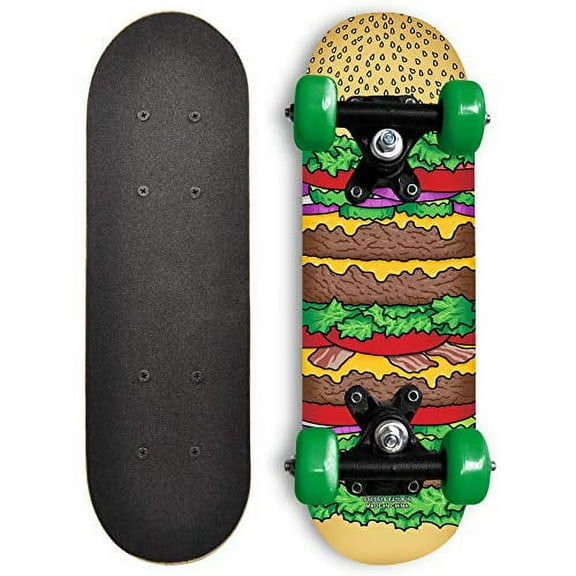Rude Boyz 17 Inch Mini Wooden Cruiser Graphic Beginner Skateboard (Cheeseburger Design)