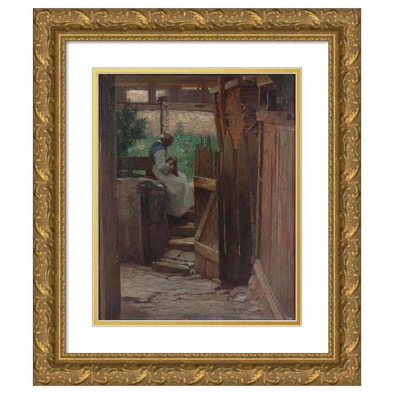 Rudolf Alfred Höger 15x18 Gold Ornate Wood Frame and Double Matted Museum Art Print Titled - In the Housework (1908)