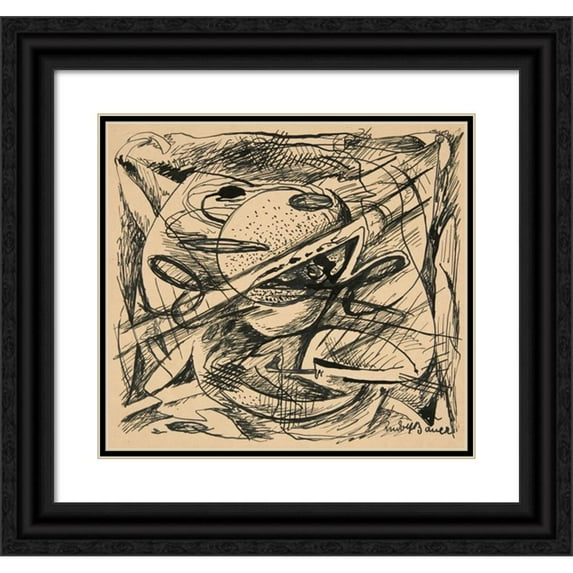Rudolf Bauer 22x20 Black Ornate Framed Double Matted Museum Art Print Titled: Untitled (Abstract Forms) (ca. 1917)