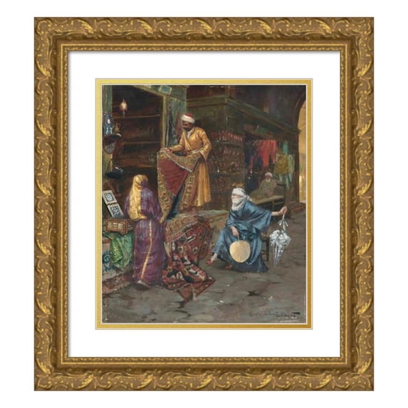 Rudolf Ernst 15x17 Gold Ornate Wood Frame and Double Matted Museum Art Print Titled - The Carpet Seller